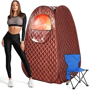 Single Person Sauna, Portable Steam Sauna Full Body for Home Spa, Sauna Tent with Steamer 2.6L 1000W Steam Generator (Brown)