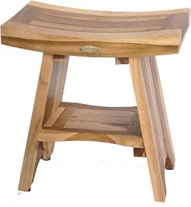 EcoDecors 18 Inch Serenity Teak Wood Shower Bench Stool Seat Chair