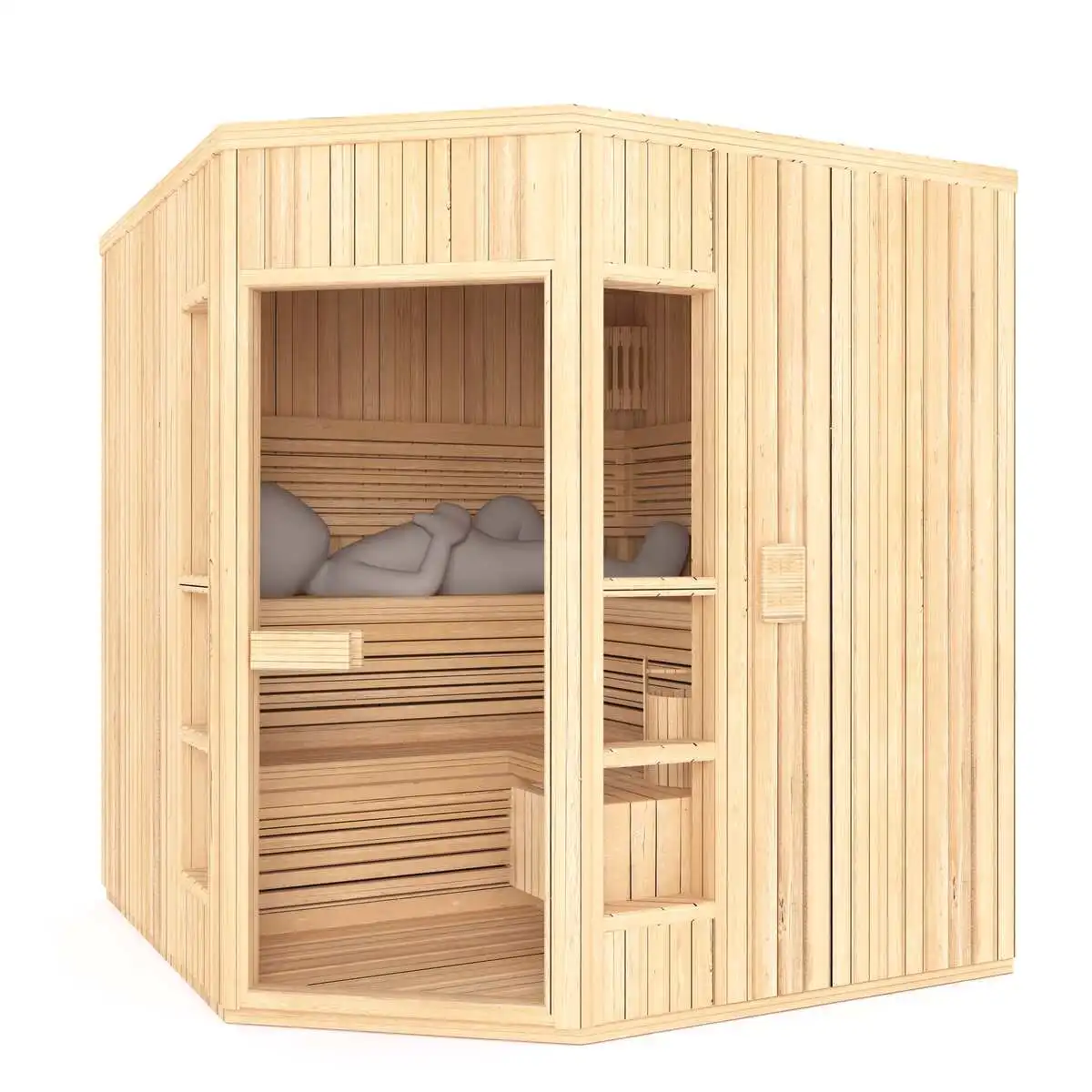 An inviting wooden sauna with an open door, demonstrating where to put a sauna in your house for easy access.